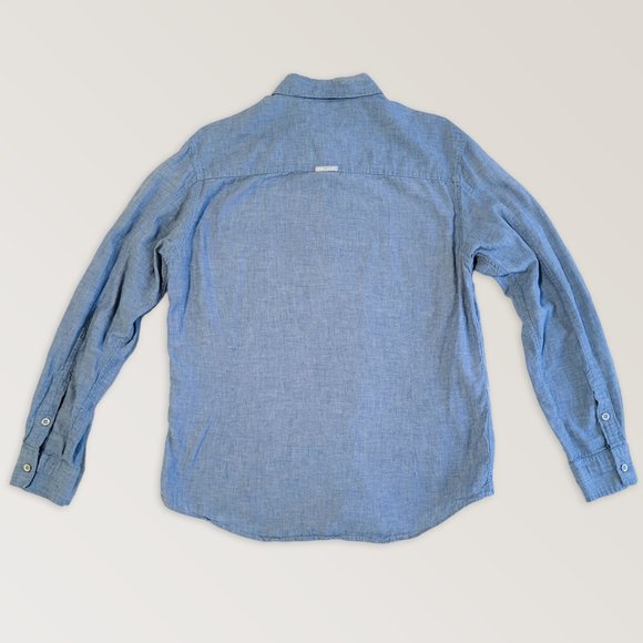 Blue Denim Casual Shirt, Western Cotton Linen Shirt, Size M - Picture 2 of 9